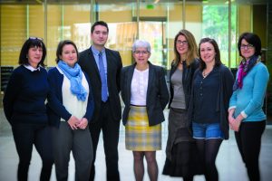 Christelle Plumereau, cadre de santé en réanimation chirurgicale, Véronique Ferrand, responsable d’unité à la direction de la recherche, Harold Astre, directeur de la recherche, Martine Imbert, coordonnatrice général des soins, Marlène Arbutina, cadre supérieure de santé, Aurélie Girault, coordonnatrice paramédicale des projets de recherche, Emilie Griffault infirmière coordinatrice en réanimation chirurgicale.